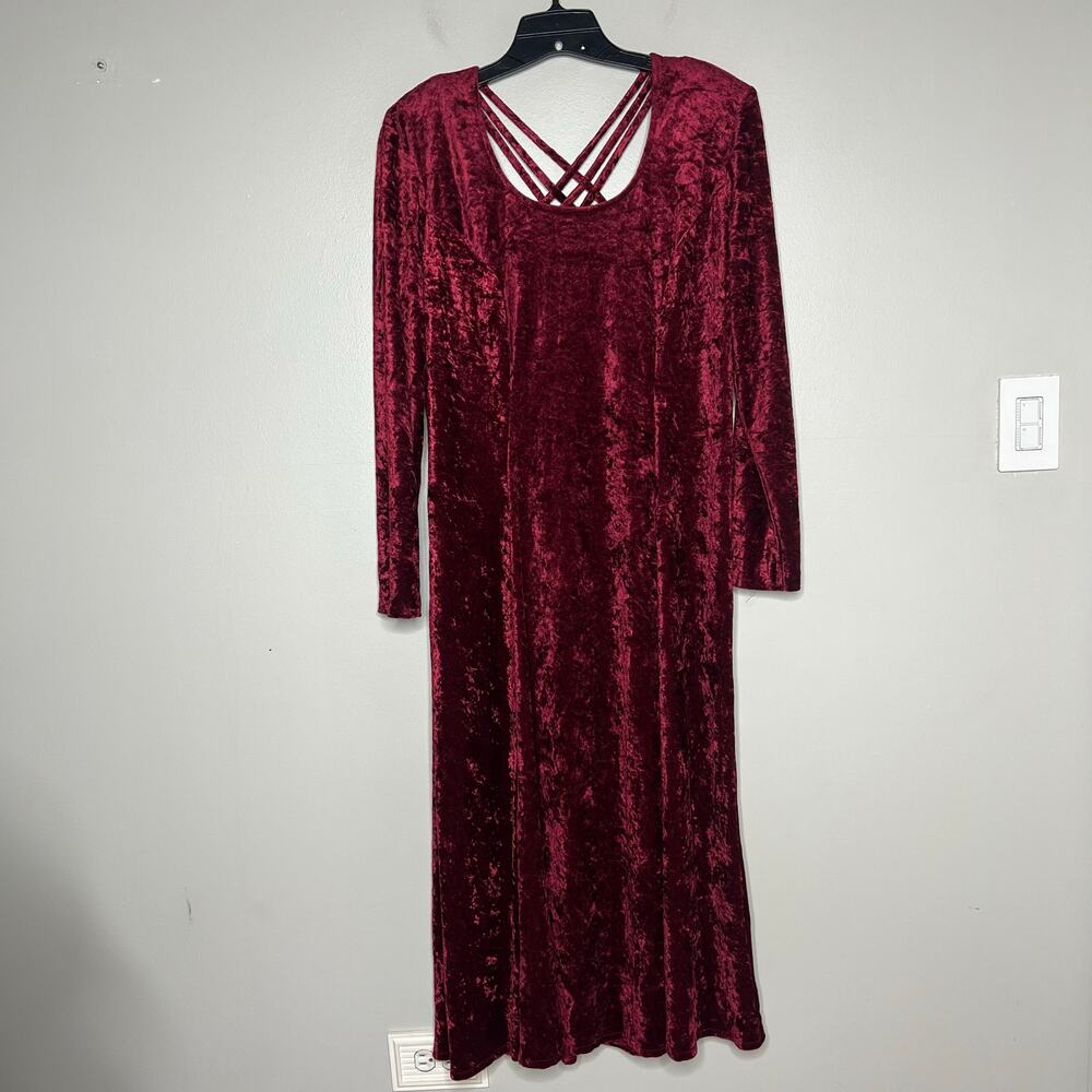 VTG 90s‎ Grunge Crushed Velvet Dress Sz 16 Burgundy Witchy Whimsigoth Gothic